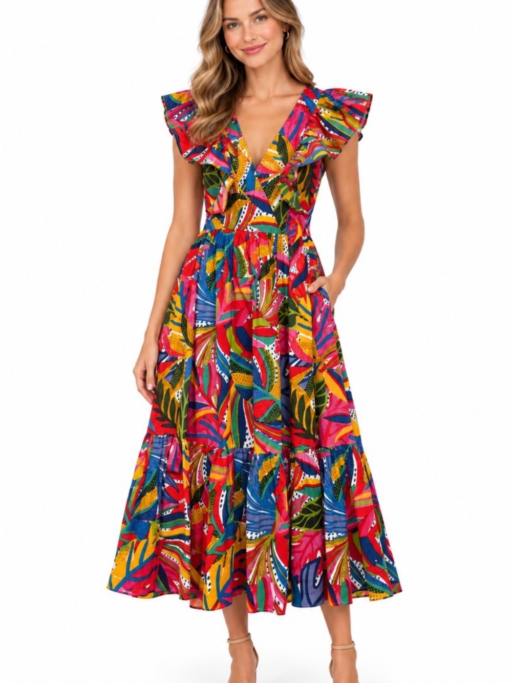 Sugarlips Tropical Fairness Poplin Surplice Midi Dress
